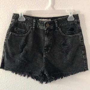 High waisted black denim Mom shorts
